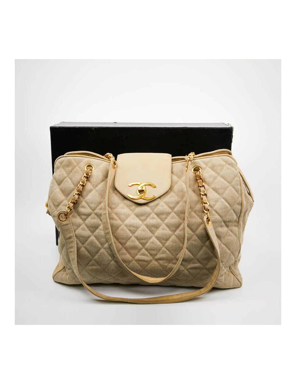 Cabas CHANEL en toile écrue Vintage GM