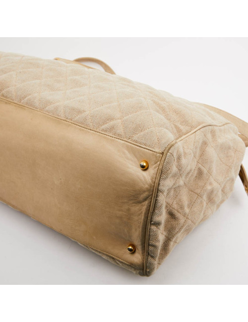 Cabas CHANEL de voyage en toile écrue Vintage GM