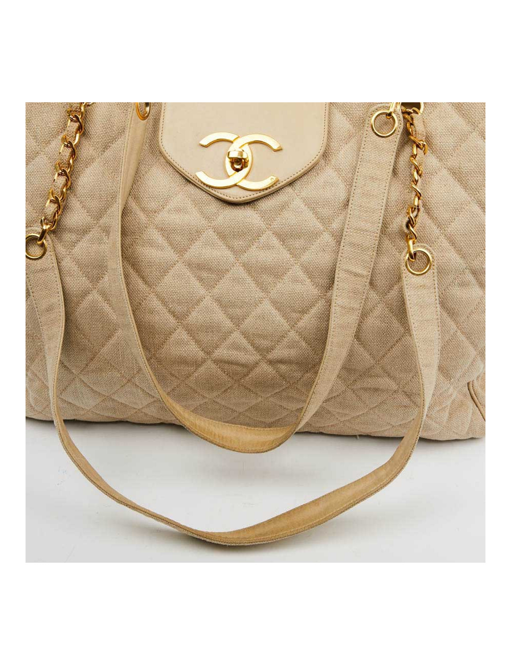 Cabas CHANEL de voyage en toile écrue Vintage GM