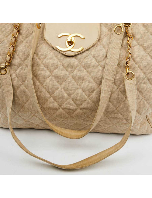 Cabas CHANEL de voyage en toile écrue Vintage GM