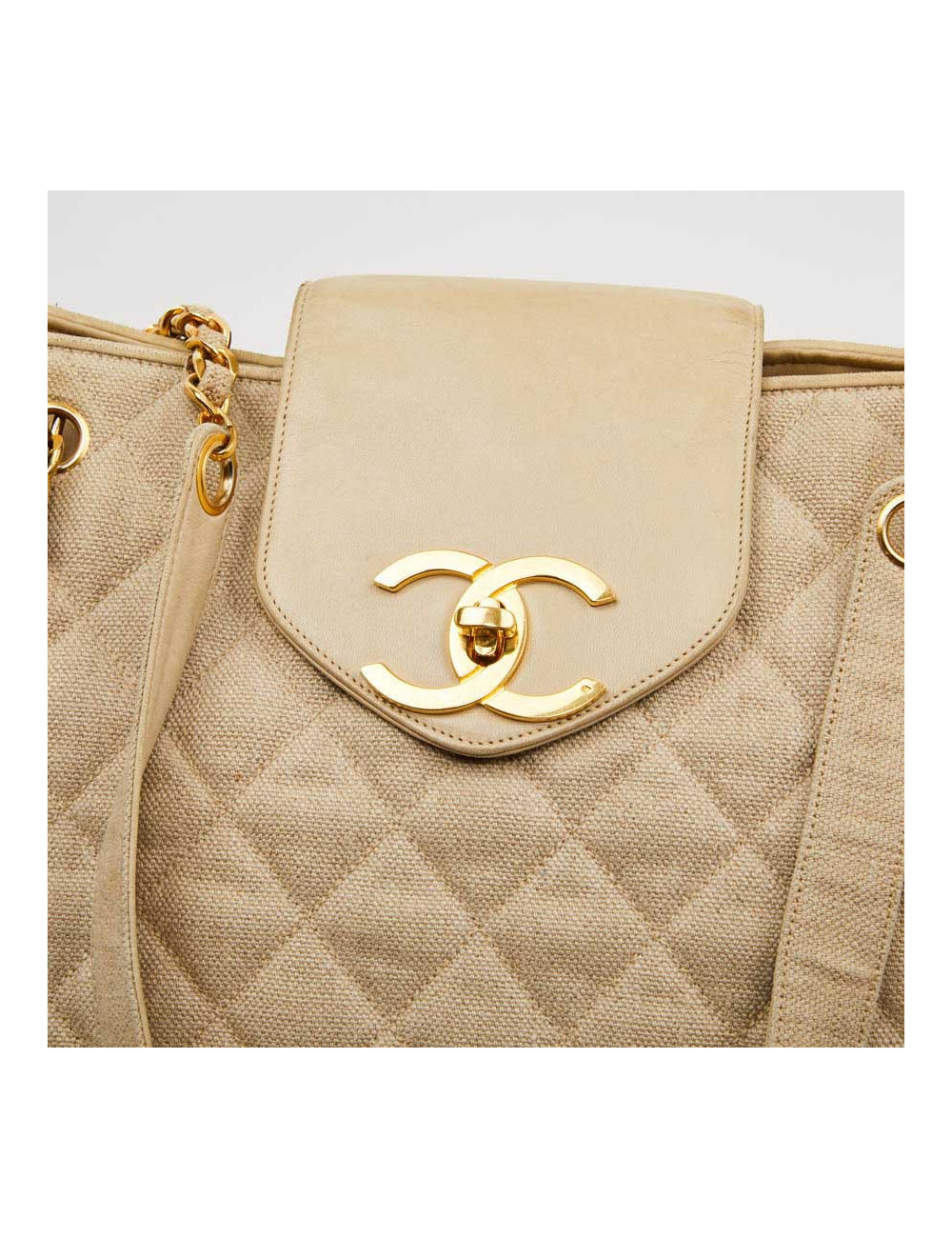 Cabas CHANEL de voyage en toile écrue Vintage GM