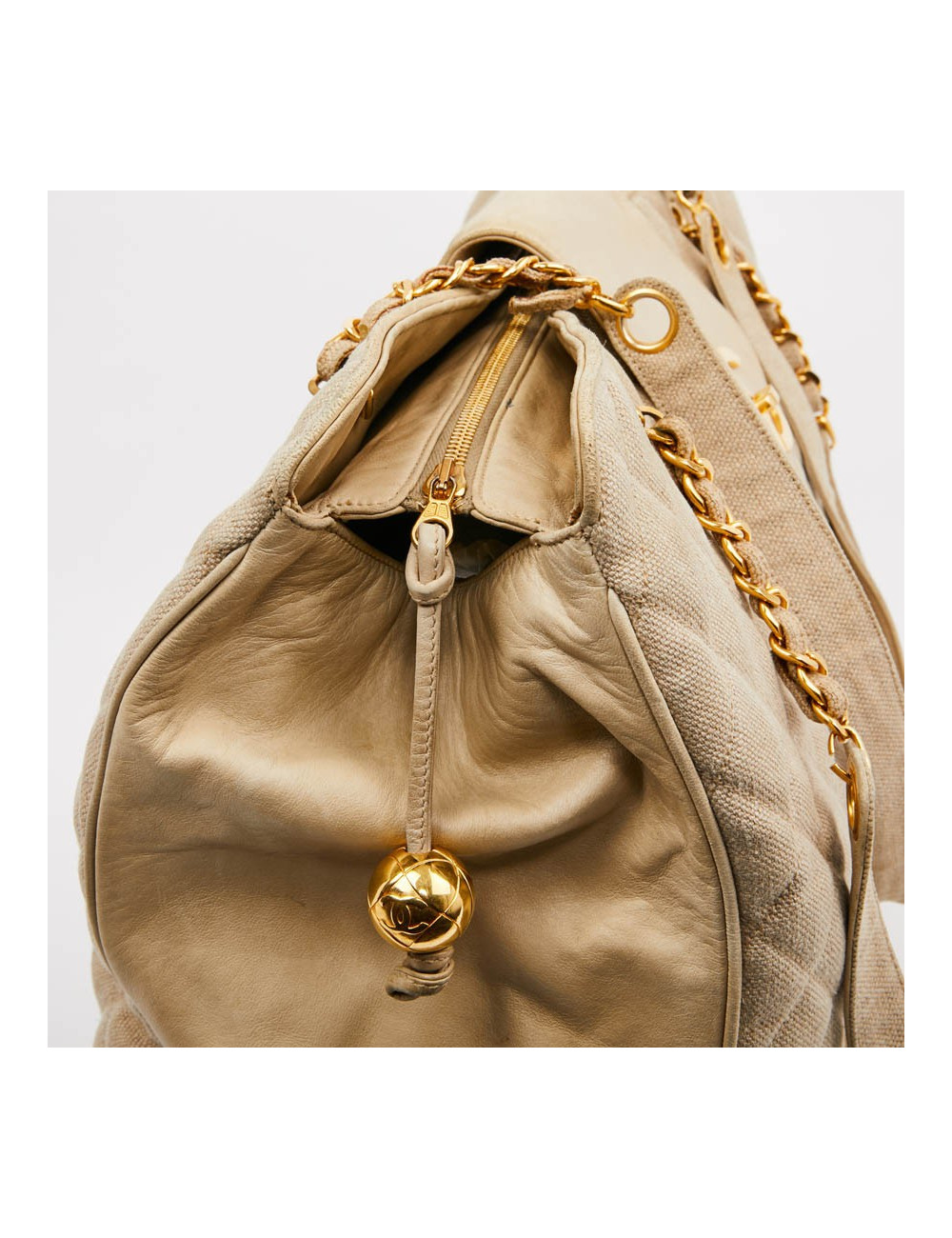 Cabas CHANEL en toile écrue Vintage GM
