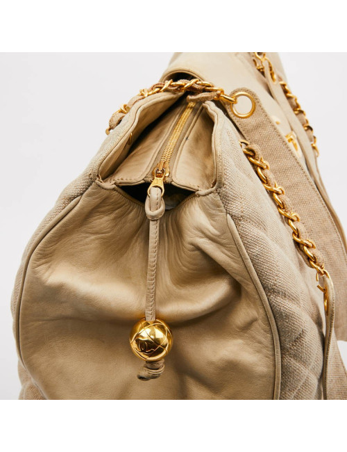 Cabas CHANEL de voyage en toile écrue Vintage GM