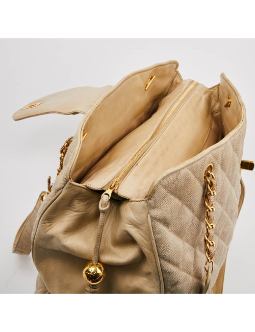 Cabas CHANEL en toile écrue Vintage GM