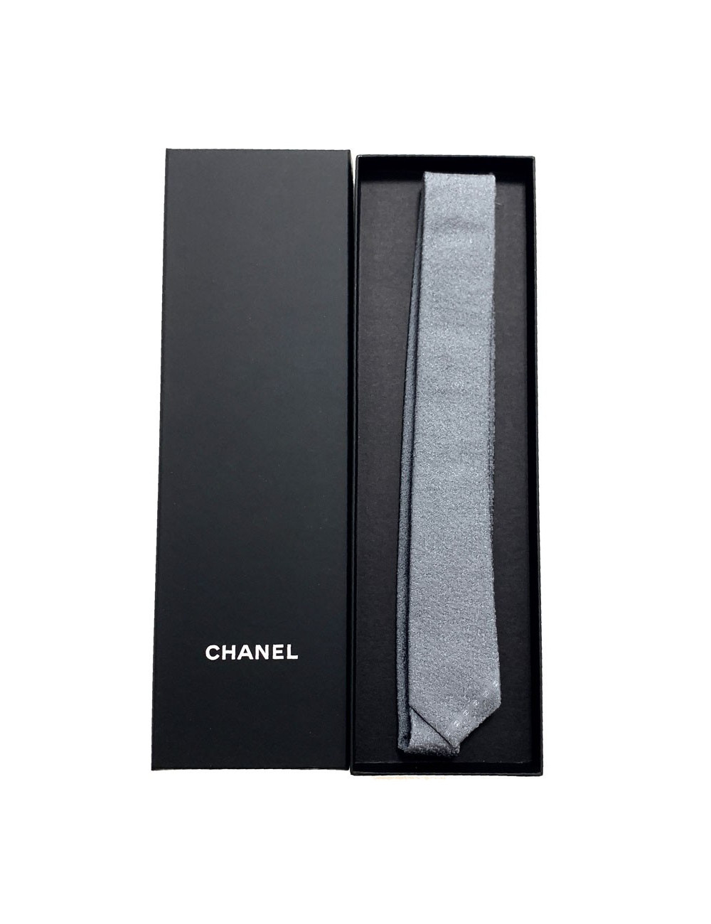 Cravate CHANEL Couture grise en soie