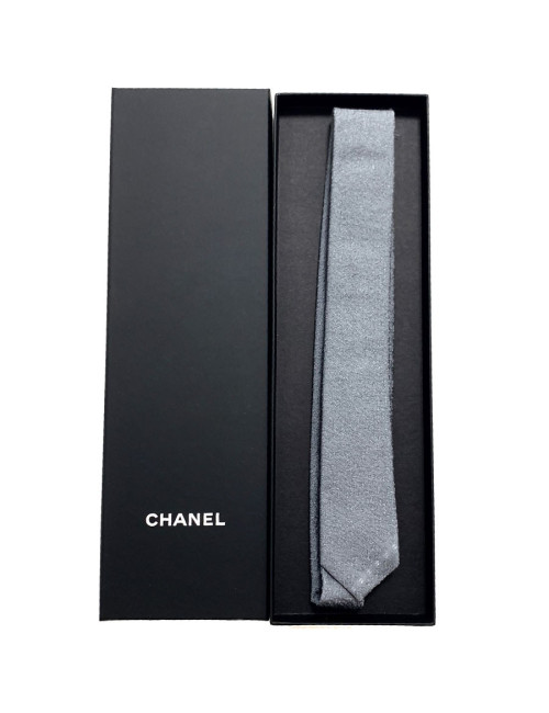 Cravate CHANEL Couture grise en soie
