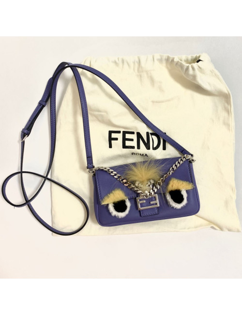 Mini sac baguette FENDI 'Monster' en cuir violet