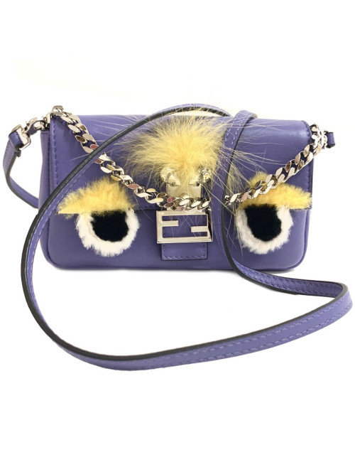Mini sac baguette FENDI 'Monster' en cuir violet