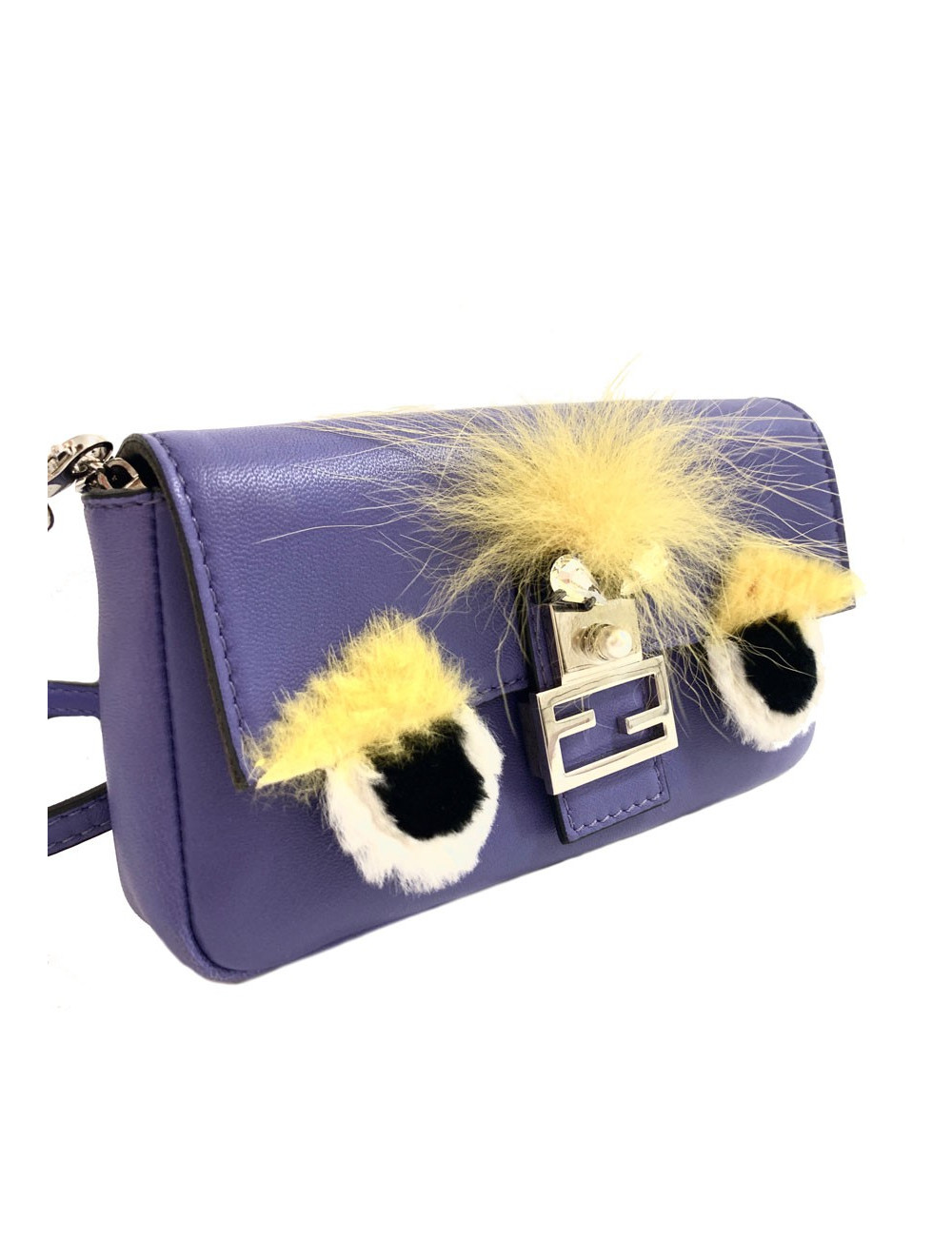 Mini sac baguette FENDI 'Monster' en cuir violet