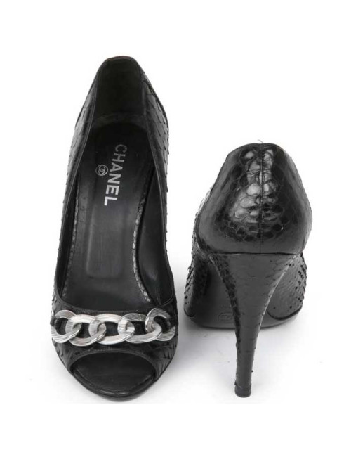 Sandales T39C CHANEL en python noir