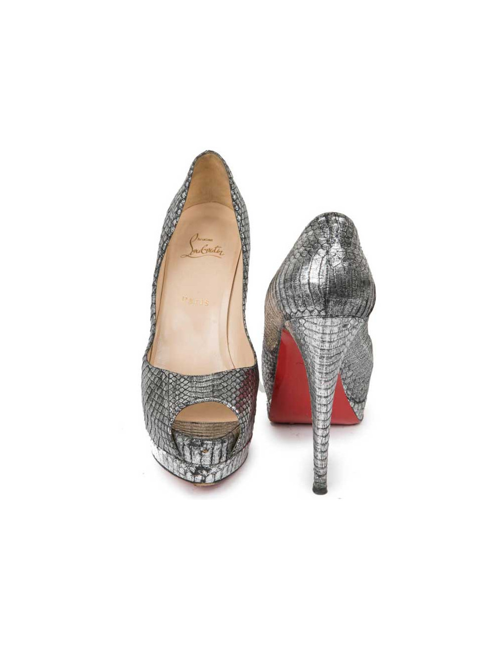 Sandales  T 39.5 CHRISTIAN LOUBOUTIN en python argent