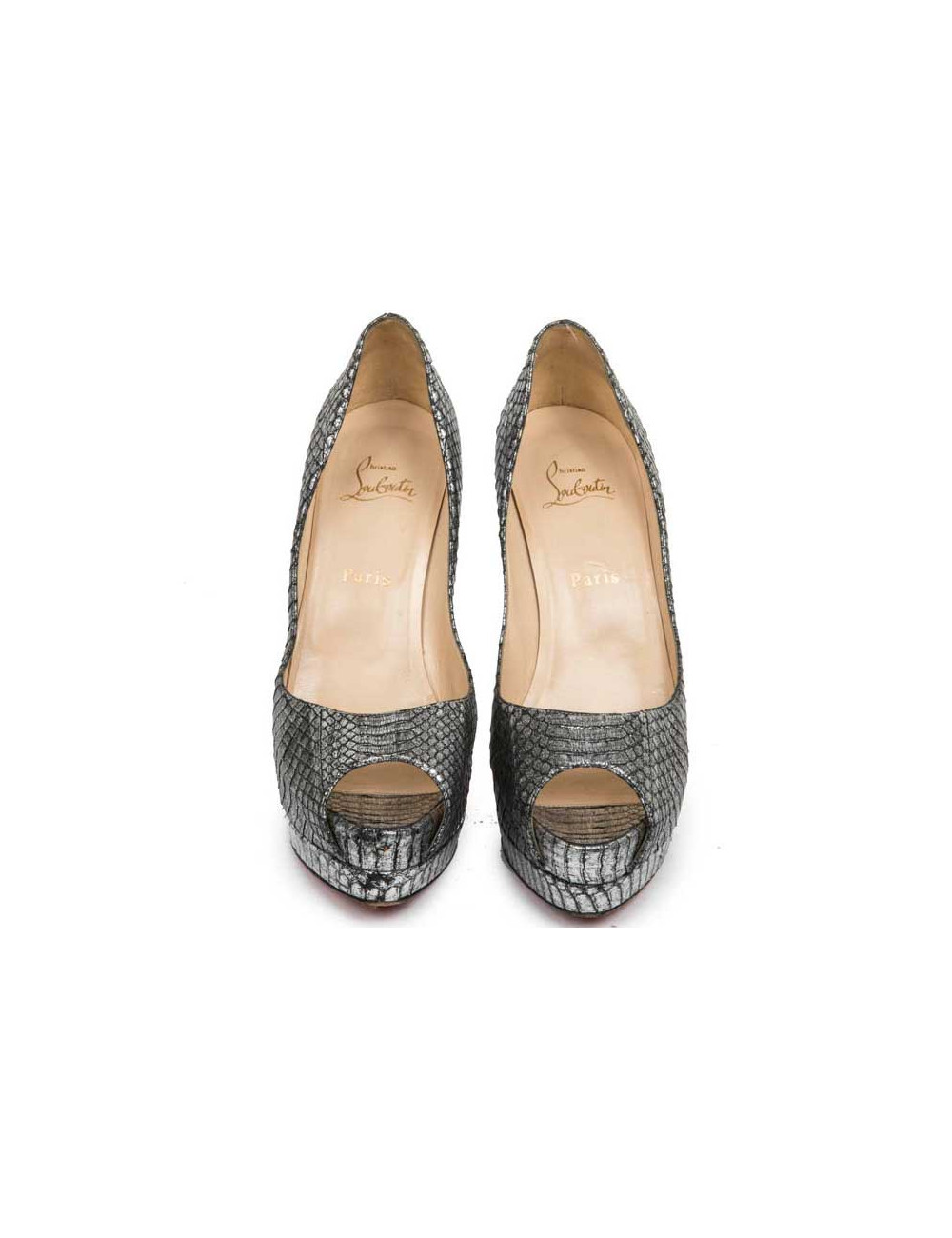Christian Louboutin high heels sandals in aged silver python,size 39.5 EU