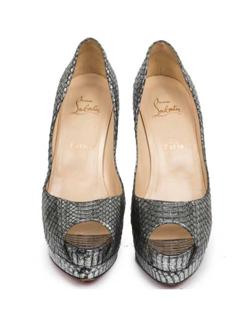 Christian Louboutin high heels sandals in aged silver python,size 39.5 EU