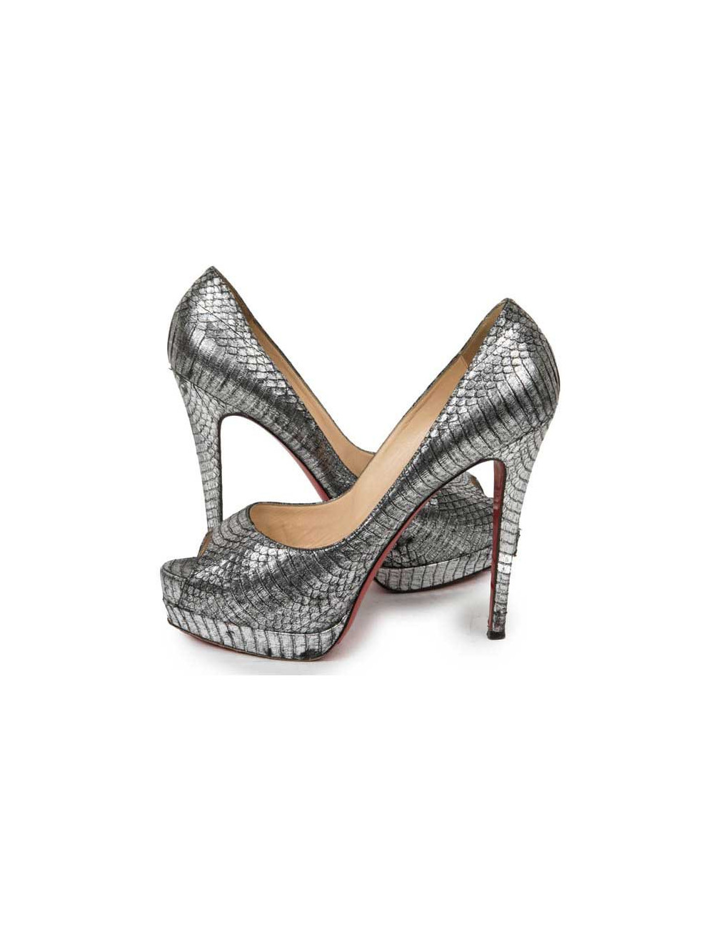 Sandales  T 39.5 CHRISTIAN LOUBOUTIN en python argent