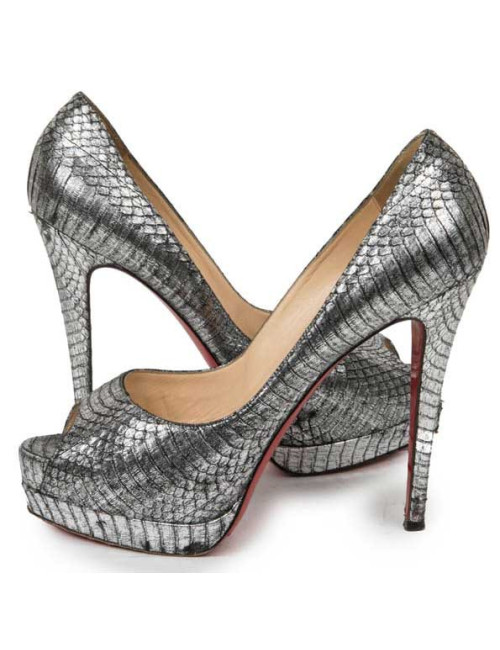 Christian Louboutin high heels sandals in aged silver python,size 39.5 EU
