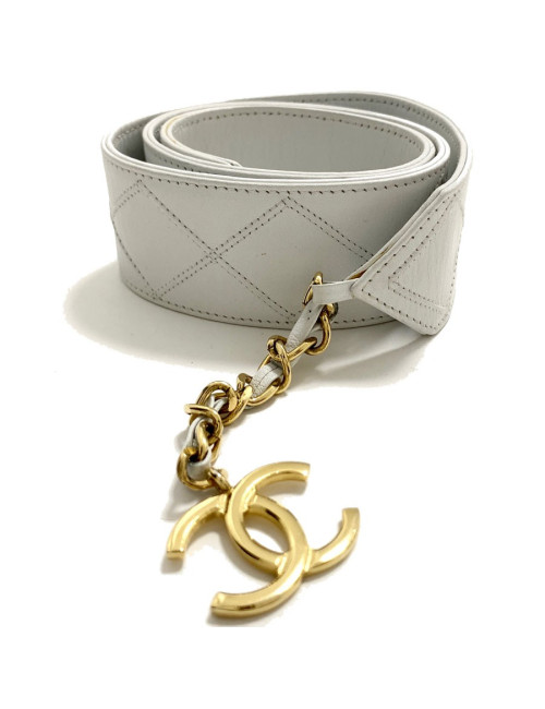 Ceinture vintage CHANEL cuir matelassé blanc