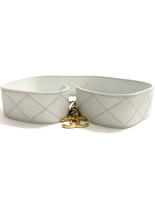 Ceinture vintage CHANEL cuir matelassé blanc