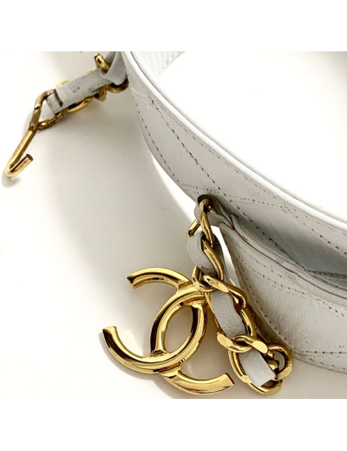 Ceinture vintage CHANEL cuir matelassé blanc