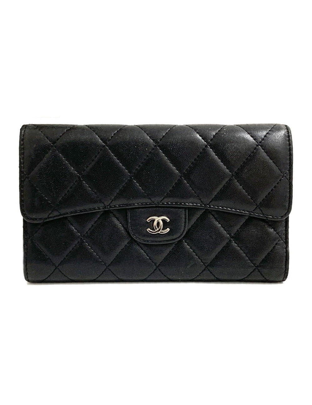 Compagnon CHANEL cuir d'agneau matelassé noir