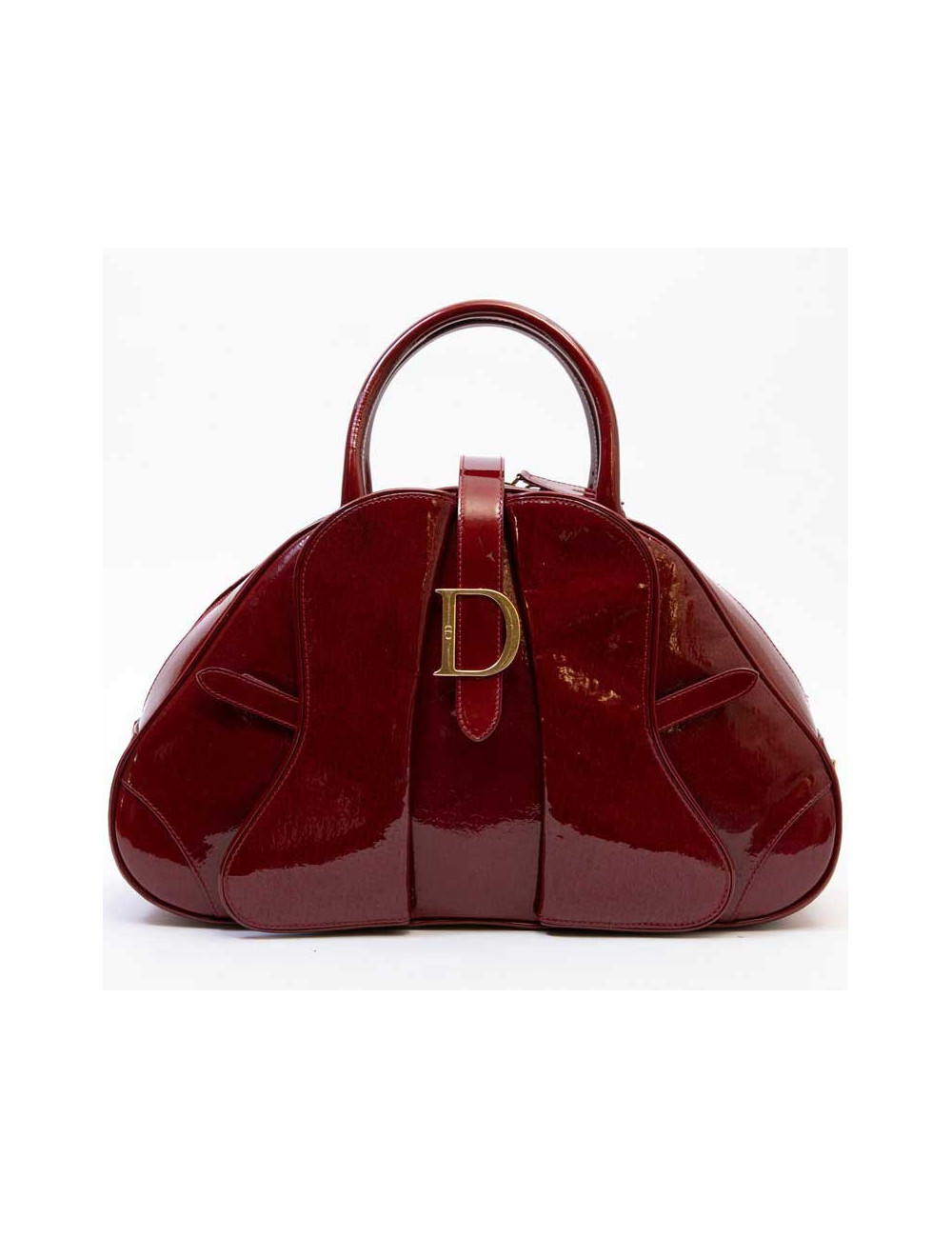 Sac DIOR saddle cuir verni rouge monogrammé