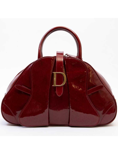 Sac DIOR saddle cuir verni rouge monogrammé
