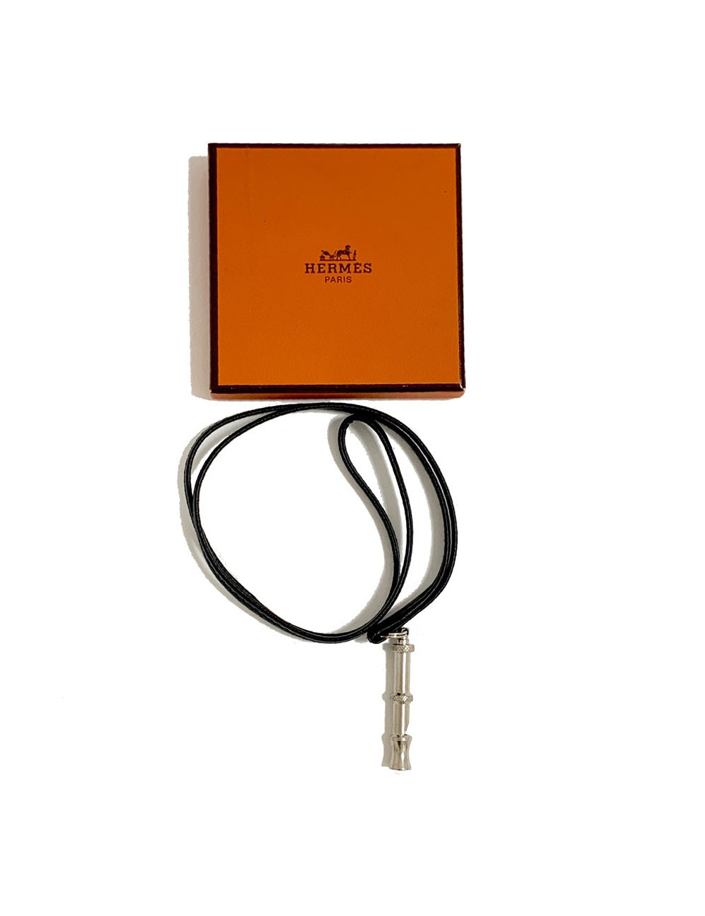 Collier sifflet HERMES cuir noir et acier