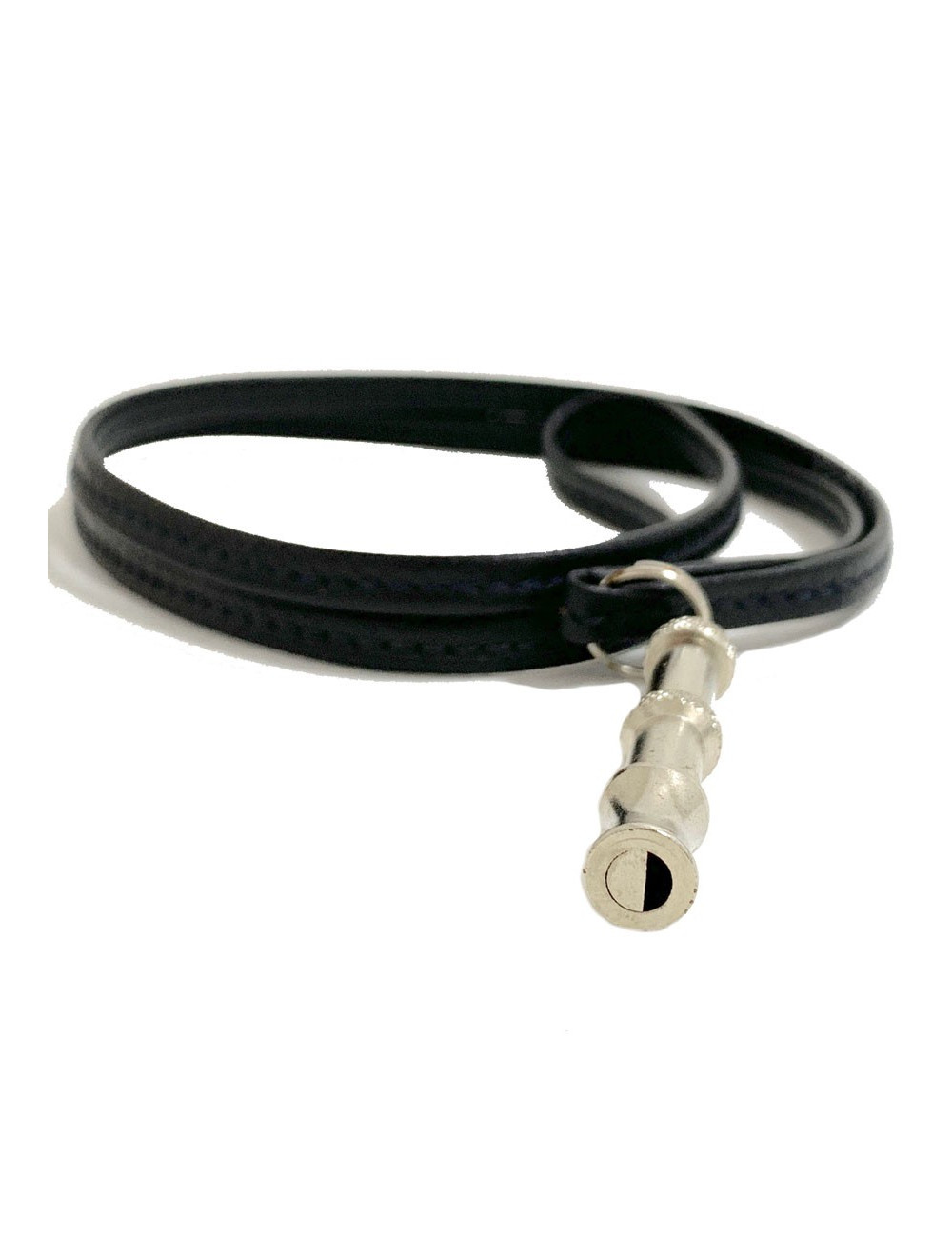 Collier sifflet HERMES cuir noir et acier