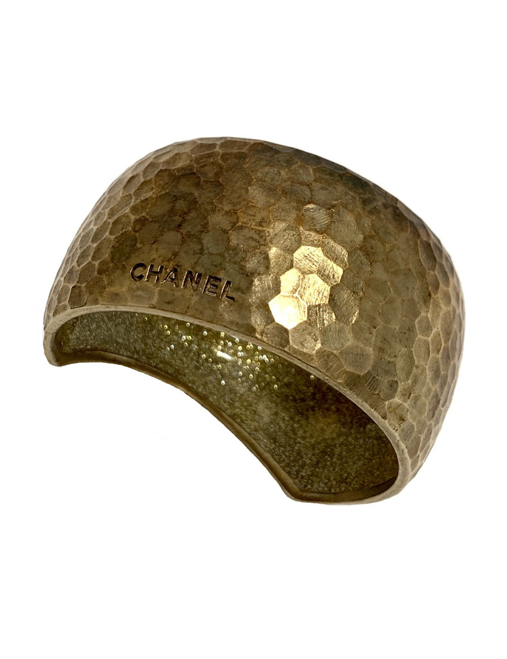 Manchette CHANEL bronze martelée et strass