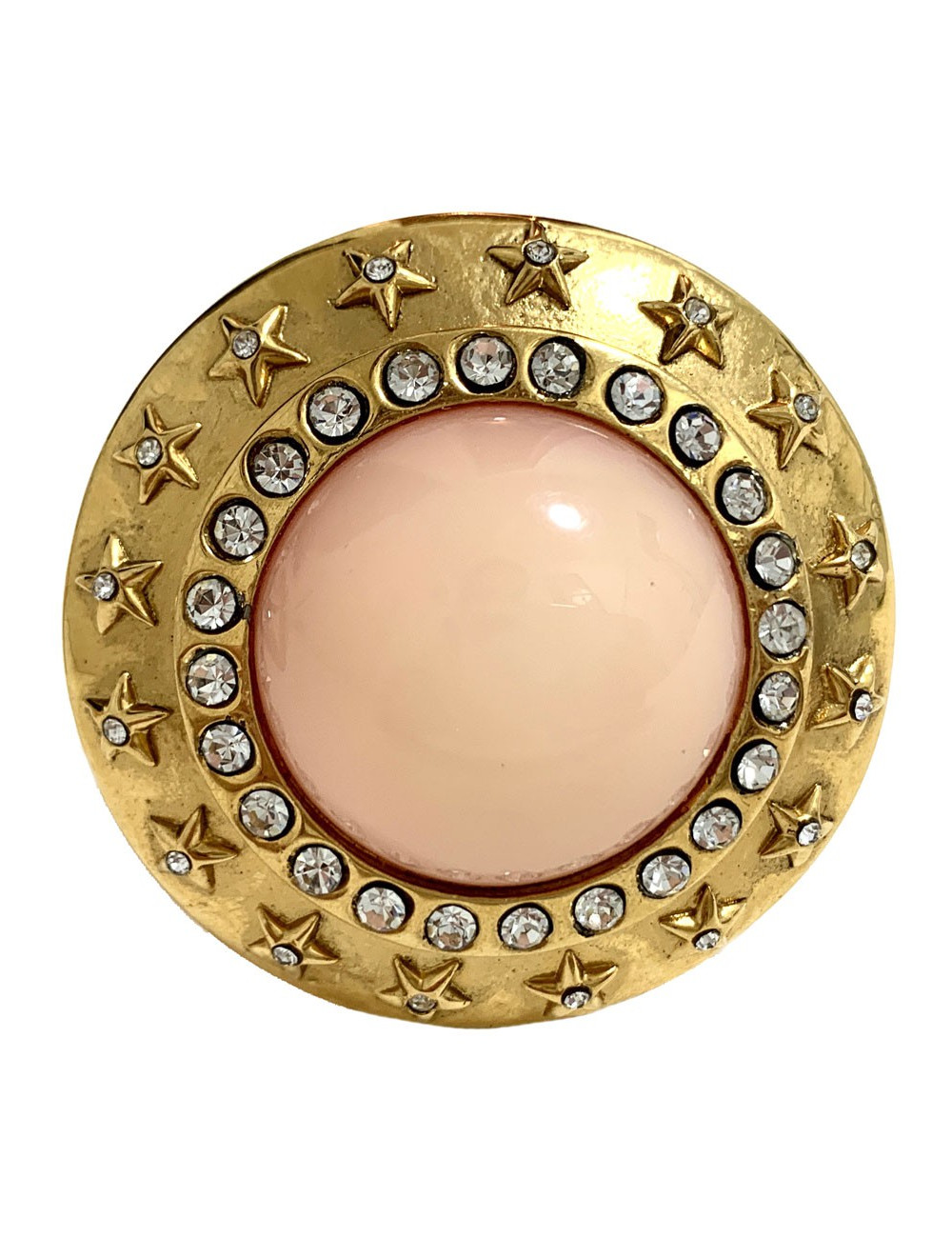 Clips CHANEL vintage rond rose et strass