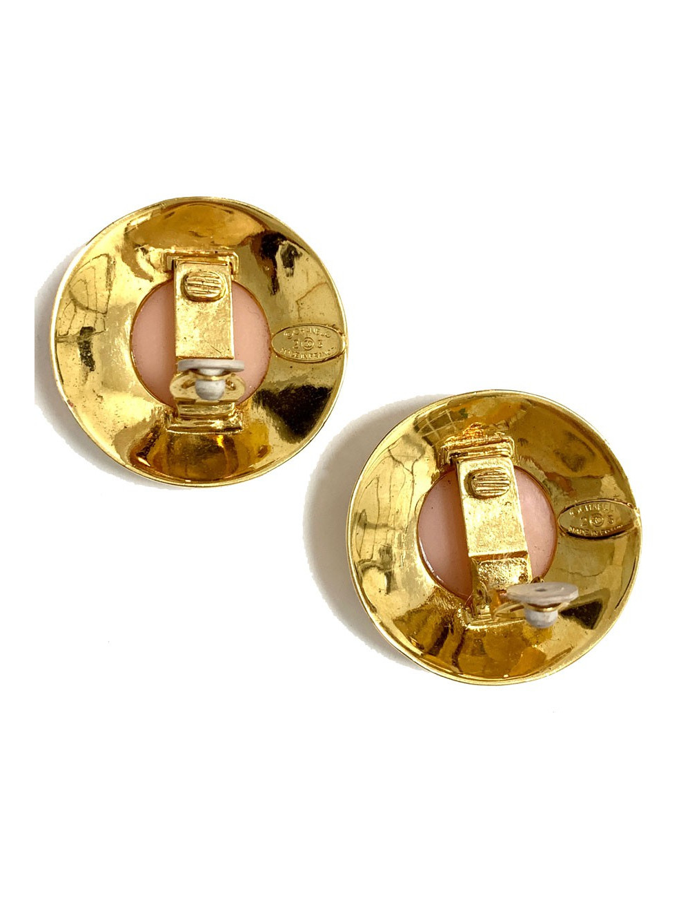CHANEL vintage pink and rhinestone round clips