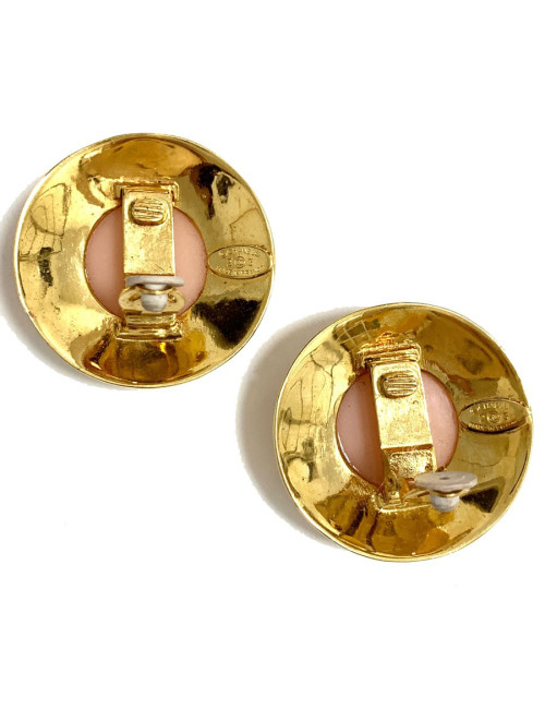 Clips CHANEL vintage rond rose et strass