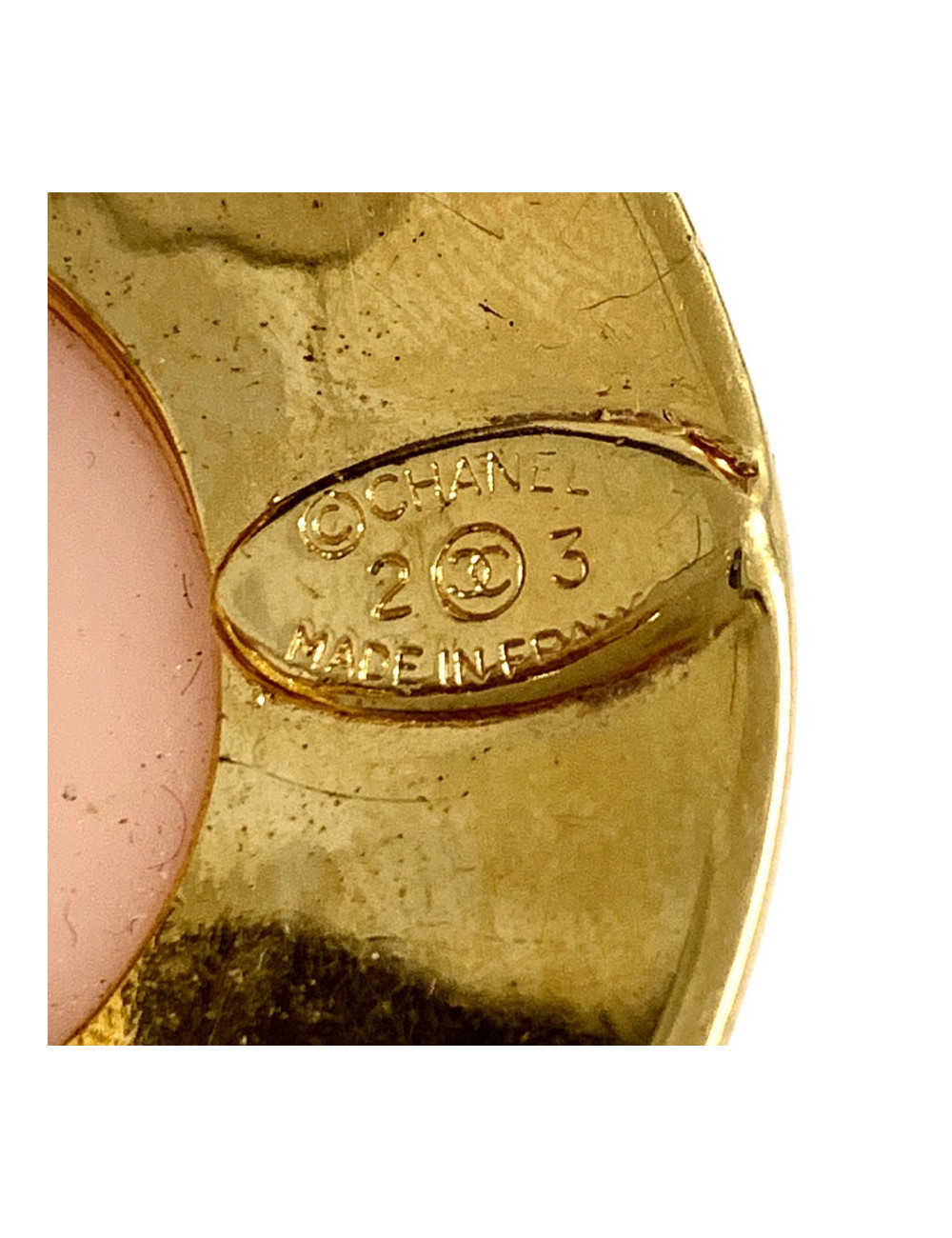 Clips CHANEL vintage rond rose et strass