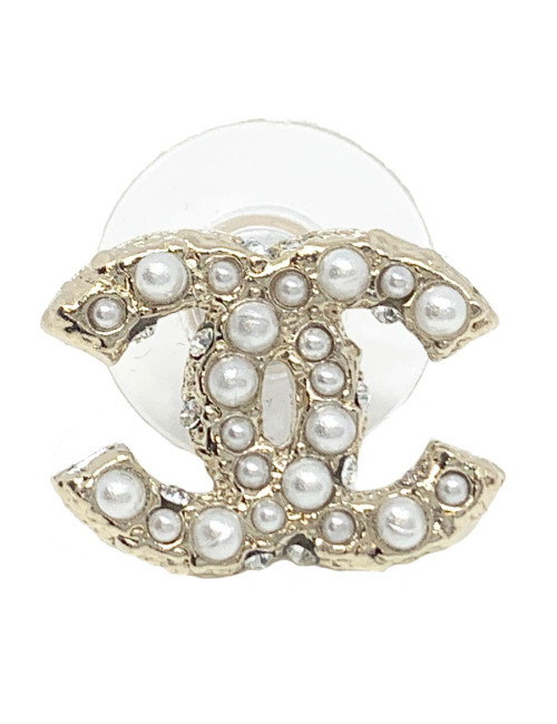 Boucles d'oreille CHANEL doré or pâle et perles nacrées