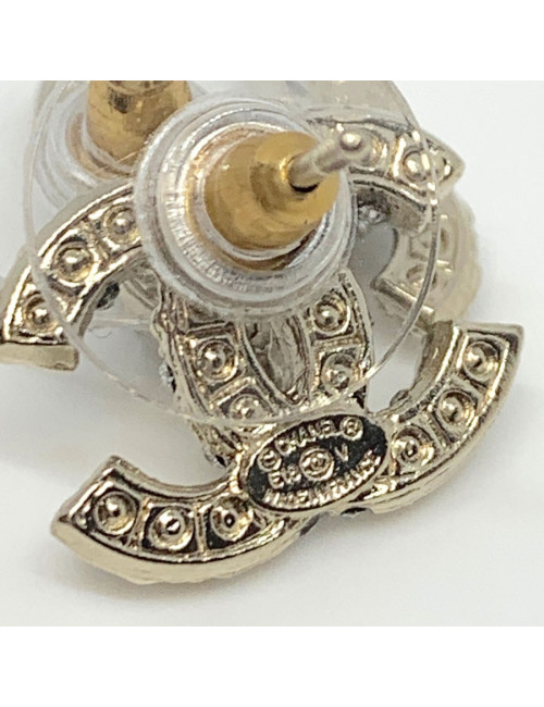 Boucles d'oreille CHANEL doré or pâle et perles nacrées