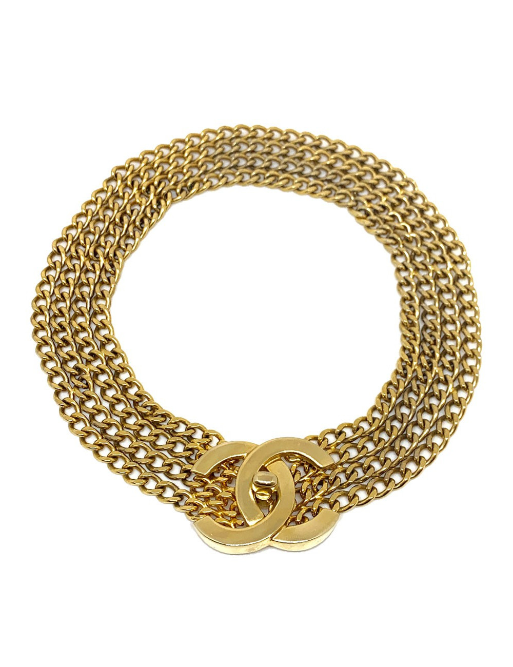 Collier CC CHANEL vintage 4 chaines en métal doré 