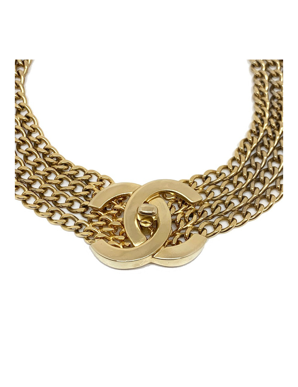 Collier CC CHANEL vintage 4 chaines en métal doré 