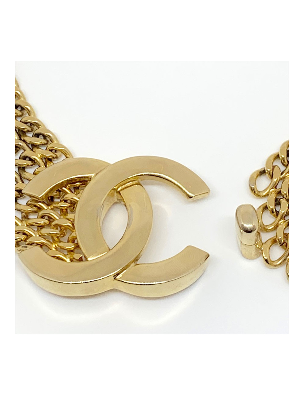 Collier CC CHANEL vintage 4 chaines en métal doré 