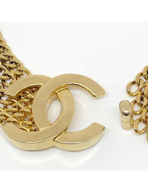 Collier CC CHANEL vintage 4 chaines en métal doré 