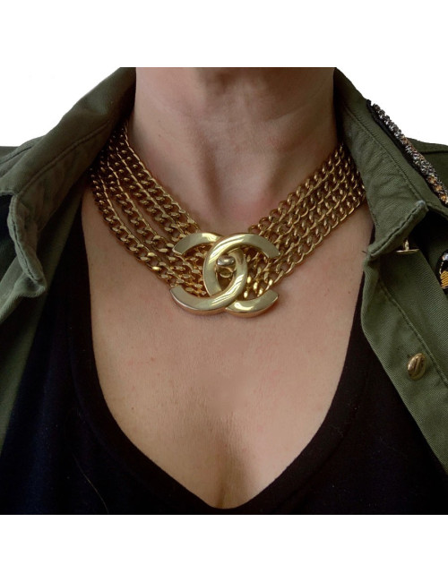 Collier CC CHANEL vintage 4 chaines en métal doré 