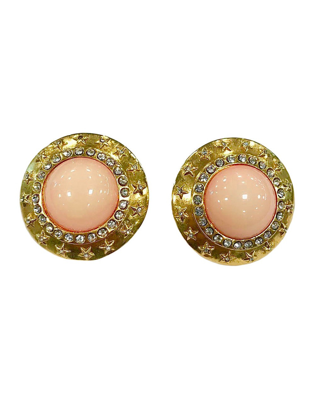 Clips CHANEL vintage rond rose et strass