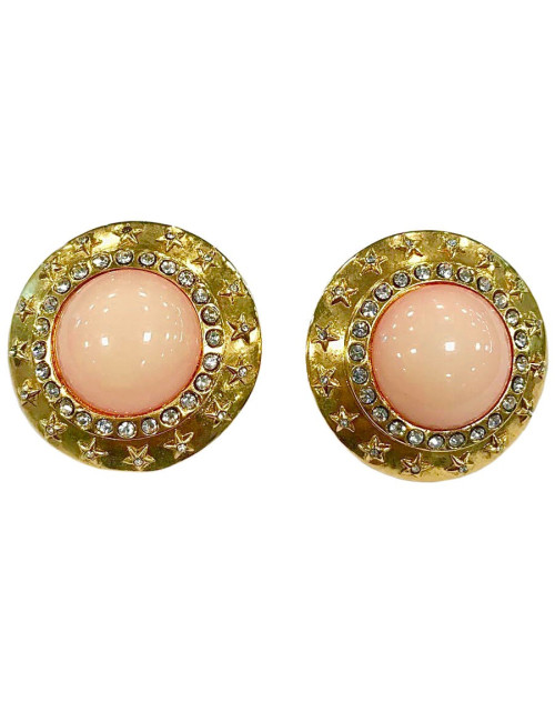 Clips CHANEL vintage rond rose et strass