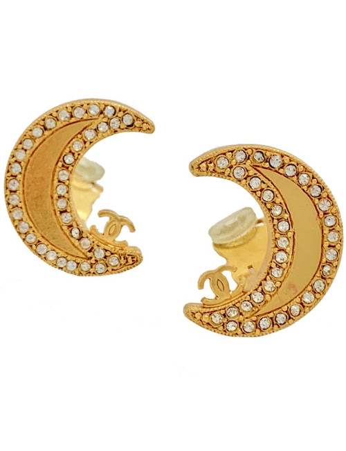 Boucles d'oreille clips CHANEL croissant de lune doré