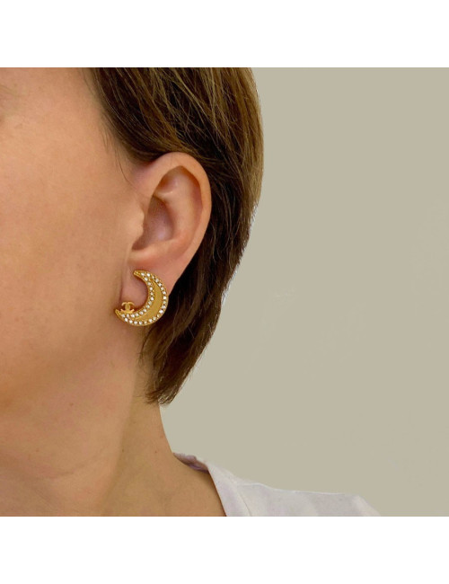 Clips CHANEL croissant de lune doré et strass