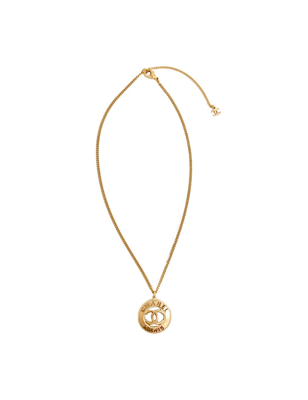 Collier pendentif CHANEL PARIS CC doré 