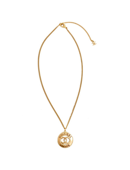 Collier pendentif CHANEL PARIS CC doré 
