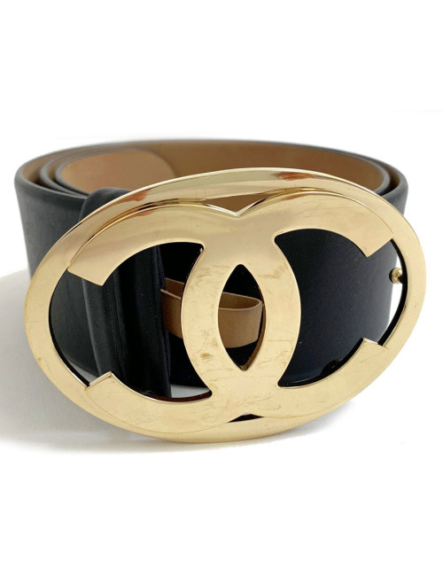 Ceinture CHANEL CC cuir noir T70