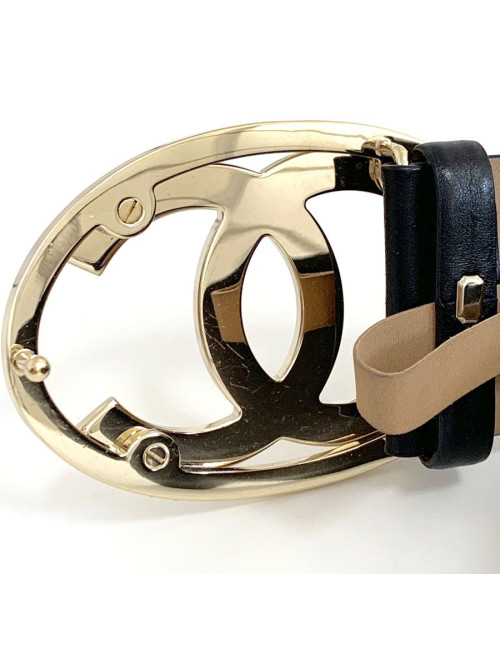 Ceinture CHANEL CC cuir noir T70