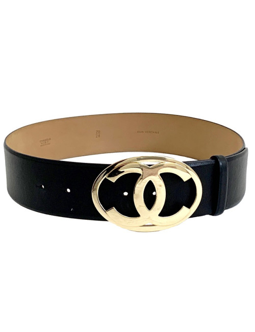 Ceinture CHANEL CC cuir noir T70