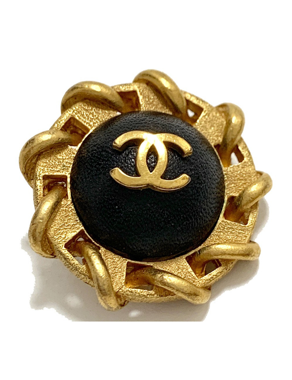 Clips CHANEL ronds cuir noir vintage