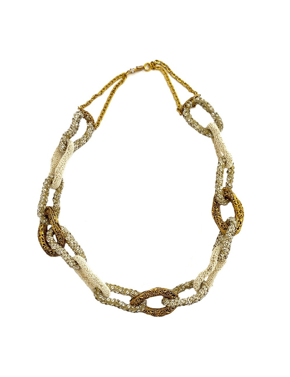 Collier CHANEL anneaux perles et strass vintage